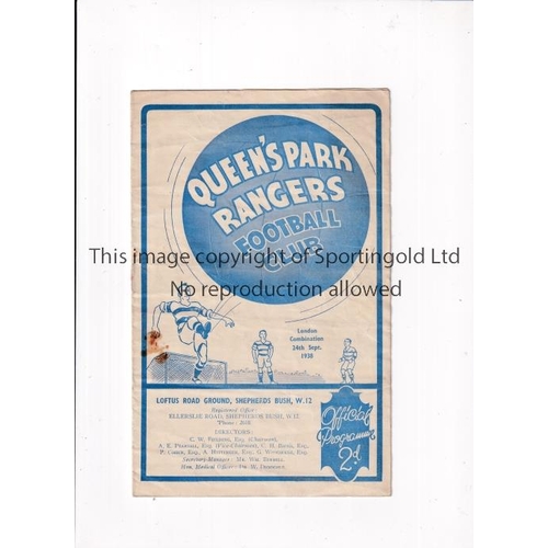 724 - QPR V LUTON TOWN 1938       Programme for the London Combination match at Rangers 24/9/1938, slightl... 