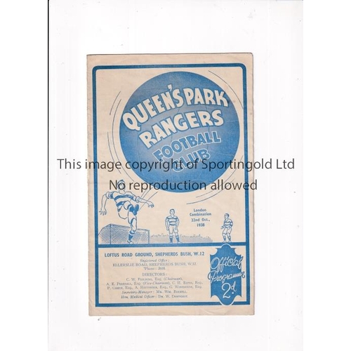 725 - QPR V CLAPTON ORIENT 1938      Programme for the London Combination match at Rangers 22/10/1938, sli... 