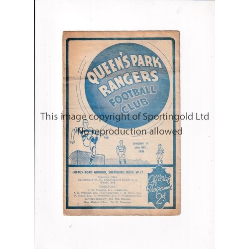 726 - QPR V CARDIFF CITY 1938      Programme for the League match at Rangers 27/12/1938, split spine and s... 