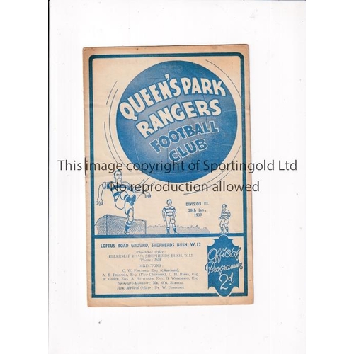 728 - QPR V WALSALL 1939      Programme for the League match at Rangers 28/1/1939, slightly split spine an... 