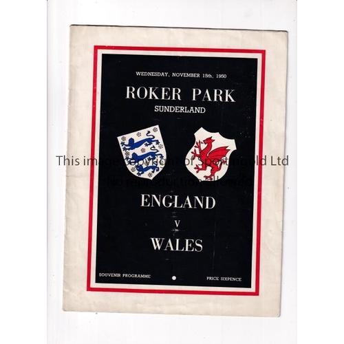 741 - ENGLAND V WALES 1950 AT SUNDERLAND      Programme for the International at Roker Park 15/11/1950, ve... 