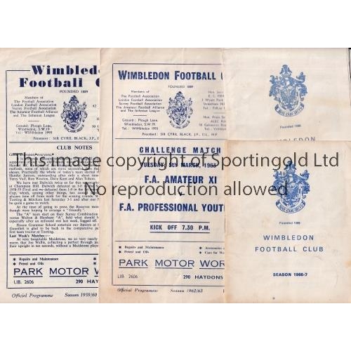 748 - WIMBLEDON FC PROGRAMMES    Seventy eight programmes, 56 homes and 22 aways of which 58 are pre-Leagu... 