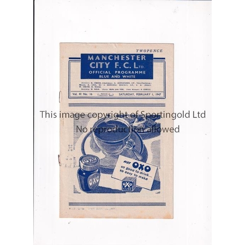 751 - 1947 MANCHESTER CITY V TOTTENHAM   Programme for the League match at City 1/2/47, slightly creased a... 