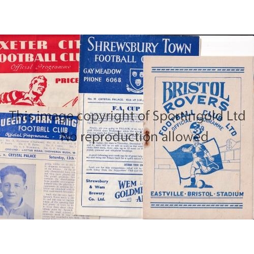 765 - CRYSTAL PALACE       Twelve away programmes including Tottenham 20/1/1945, creased, minor tears and ... 