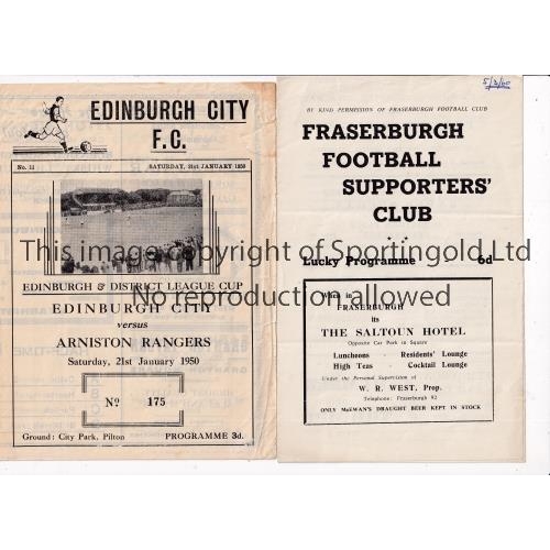 767 - SCOTTISH NON-LEAGUE PROGRAMMES     Two programmes: Edinburgh City v Arniston Rangers 21/1/1950 Edinb... 