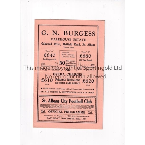 775 - ST. ALBANS CITY V HORSHAM 1928    Programme for the Amateur Cup tie at St. Albans 26/11/1938, slight... 