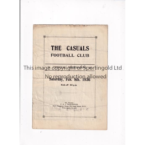 777 - THE CASUALS V DULWICH HAMLET 1936     programme for the Isthmian League match at The Casuals FC 8/2/... 