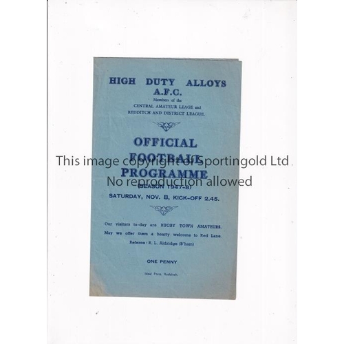 779 - HIGH DUTY ALLOYS V RUGBY TOWN AMATEURS 1947     Programme for the match at High Duty Alloys AFC 8/11... 