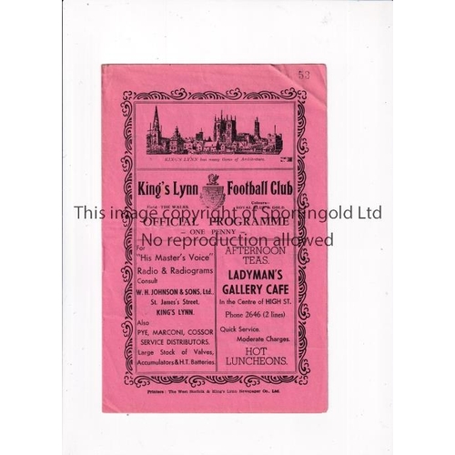 782 - KING'S LYNN V KETTERING 1938     Programme for the East Midlands League match at King's Lynn 26/3/19... 