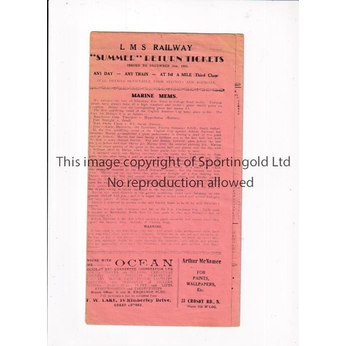 784 - MARINE V ELLESMERE PORT 1933     Gatefold programme for the Liverpool County Combination match at Ma... 