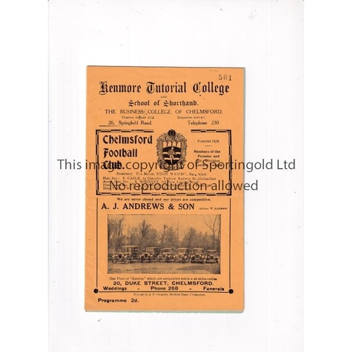 785 - CHELMSFORD V LEYTONSTONE 1938       Programme for the Amateur Cup tie at Chelmsford  24/9/1938, stap... 