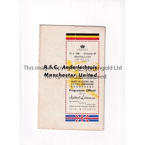 795 - MANCHESTER UNITED / FIRST EUROPEAN MATCH      Programme for the away European Cup tie v R.S.C. Ander... 