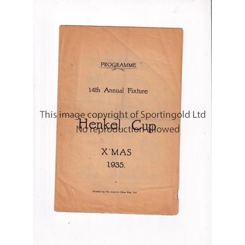 803 - HENKEL CUP / FOOTBALL IN CHINA 1935      Programme for the annual match in Shanghai 25/12/1935, Race... 