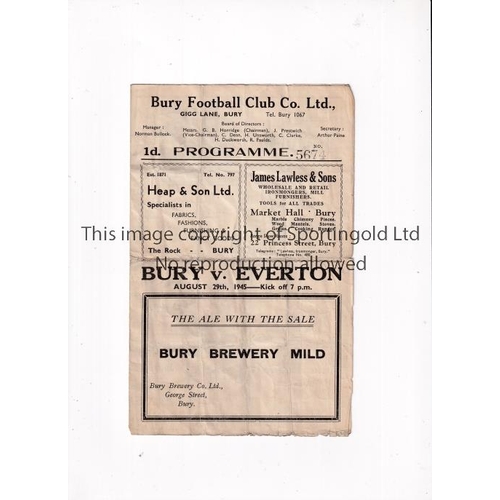 805 - BURY V EVERTON 1945     Programme for the match at Bury 29/8/1945, folded and slightly worn.    Fair