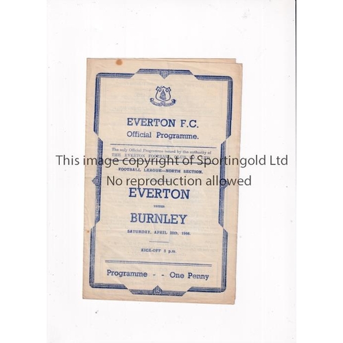 811 - EVERTON V BURNLEY 1946     Programme for the FL North match at Everton 20/4/1946, very slightly crea... 