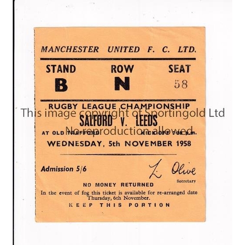 819 - MANCHESTER UNITED / NEUTRAL AT OLD TRAFFORD     Ticket for the Rugby League Championship match on 5/... 