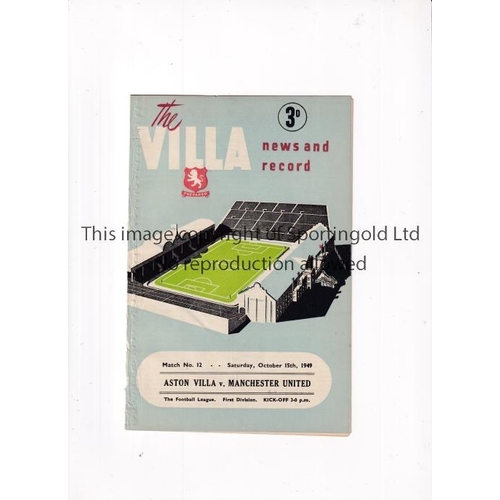 843 - MANCHESTER UNITED      Programme for the away League match v Aston Villa 15/10/1949, ex-binder.    G... 