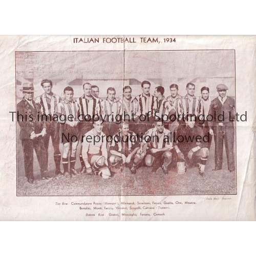 845 - ITALY FOOTBALL TEAM 1934       A Daily Mail souvenir team group of the team that won the World Cup, ... 