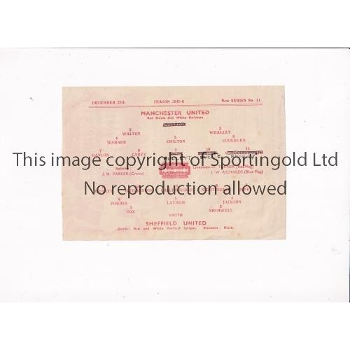 863 - MANCHESTER UNITED     Single sheet programme for the home FL North match v Sheff. Utd. 26/12/1945, s... 