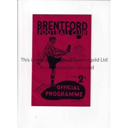 876 - BRENTFORD     Programme for the home League match v Preston 7/4/1939.     Good