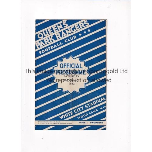 877 - QUEEN'S PARK RANGERS     Programme for the home League match v Brentford 2/1/1932, slightly folded i... 