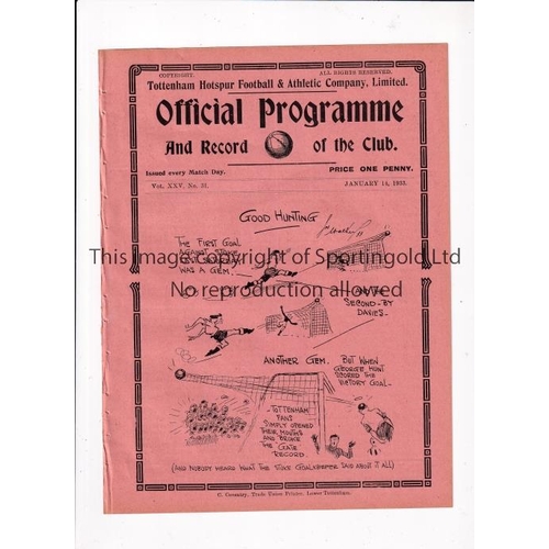 889 - TOTTENHAM HOTSPUR      Programme for the home Friendly v  Brentford 14/1/1933, ex-binder.    General... 