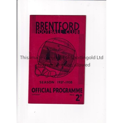 895 - BRENTFORD     Programme for the home League match v West Bromwich Albion 27/11/1937, slight vertical... 