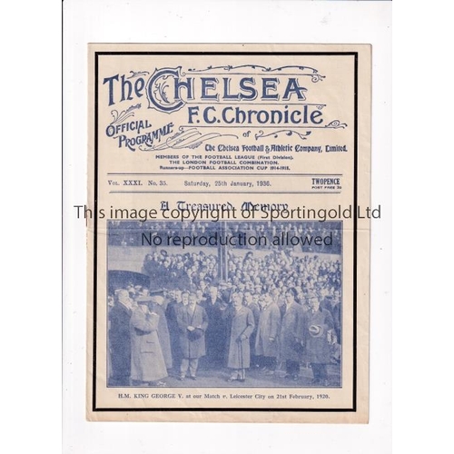 902 - CHELSEA      Programme for the home FA Cup tie v Plymouth Argyle 5/1/1936, slight horizontal crease.... 