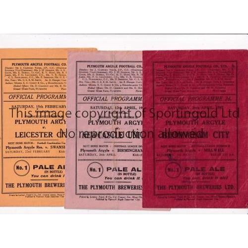 906 - PLYMOUTH ARGYLE       Nine home programmes for season 1946/7 v Fulham and Burnley, both with writing... 