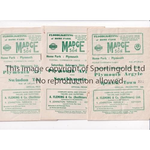 927 - PLYMOUTH ARGYLE       Nine home Reserve Team programmes for season 1954/5 v Ipswich, Southampton, Sw... 