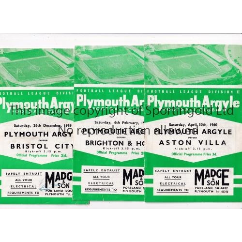 932 - PLYMOUTH ARGYLE       Set of 23 home programmes for season 1959/60 including 21 League and 2 FA Cup ... 