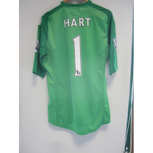 181 - MANCHESTER CITY MATCH WORN SHIRT / JOE HART       Green, unwashed short sleeve shirt with The F.A. P... 