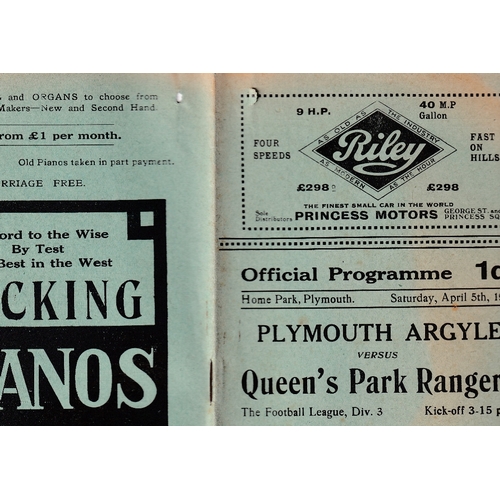 426 - PLYMOUTH ARGYLE V QUEEN'S PARK RANGERS 1930    Programme for the League match at Plymouth 5/4/1930, ... 