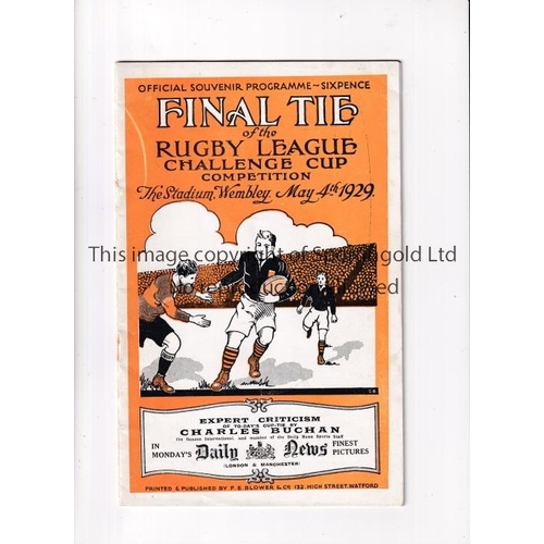 792 - 1929 RUGBY LEAGUE CUP FINAL / 1ST AT WEMBLEY      Programme for Dewsbury v Wigan, staples removed.  ... 