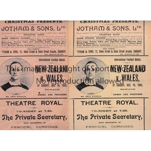 1 - RUGBY UNION 1905 WALES V NEW ZEALAND ALL BLACKS     A four page programme sold at New Zealand's firs... 