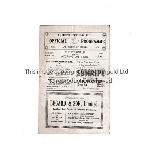 14 - 1924 CHESTERFIELD V ACCRINGTON   Programme for the game at the Recreation Ground on 1/3/24, rusty st... 