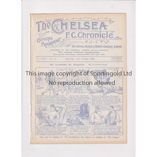 1514 - CHELSEA       Programme for the home League match v Clapton Orient 13/10/1928, ex-binder.      Gener... 