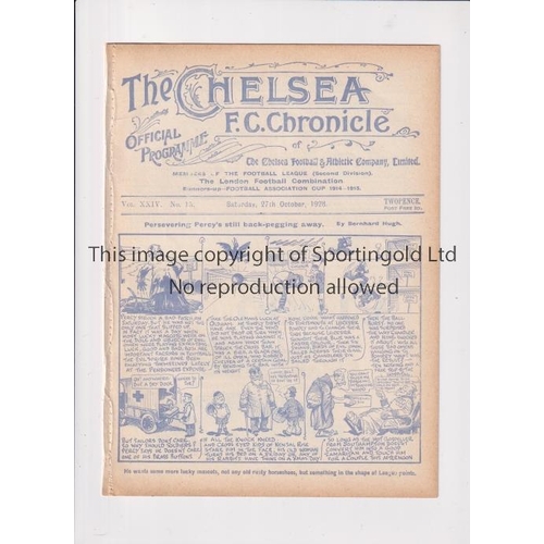 1515 - CHELSEA       Programme for the home League match v Southampton 27/10/1928, ex-binder.      Generall... 