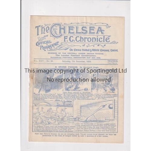 1517 - CHELSEA       Programme for the home League match v Swansea Town 7/12/1929, staple removed ad spine ... 