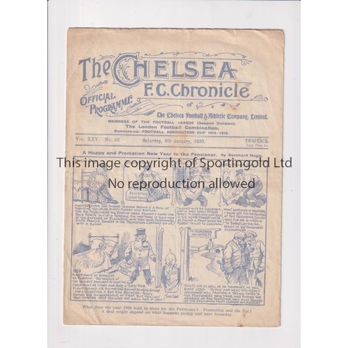 1518 - CHELSEA       Programme for the home League match v Oldham Ath. 4/1/1930, staple removed.    General... 