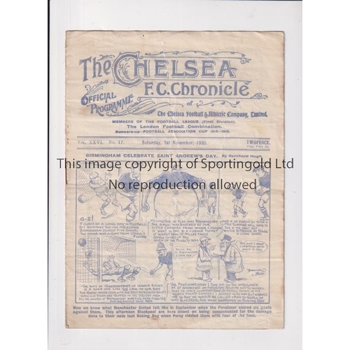 1519 - CHELSEA       Programme for the home League match v Blackpool 1/11/1930.      Generally good