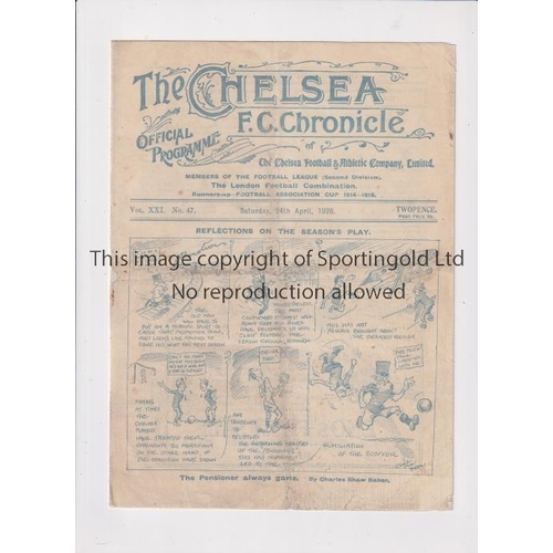 1525 - CHELSEA      Programme for the home League match v Middlesbrough 24/4/1926, professional repairs, ta... 