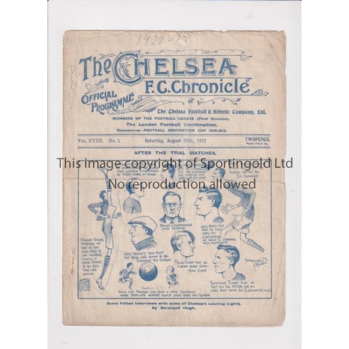 1526 - CHELSEA    Home programme v Birmingham City  26/8/1922. Not ex Bound Volume. Small punched holes. Se... 