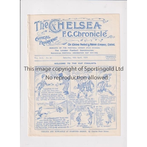 1527 - CHELSEA    Home programme v Newcastle United 19/4/1924, ex-binder.   Generally good