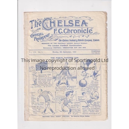 1529 - CHELSEA    Home programme v Leicester City 8/9/1924, ex-binder, folds, staining at spine and team ch... 