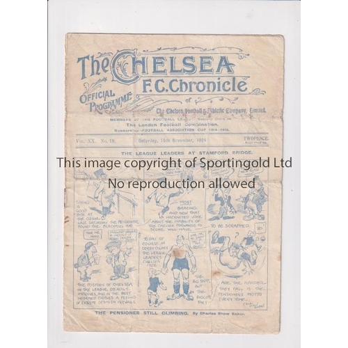 1530 - CHELSEA    Home programme v Derby County 15/11/1924. folds and slightly worn.    Fair