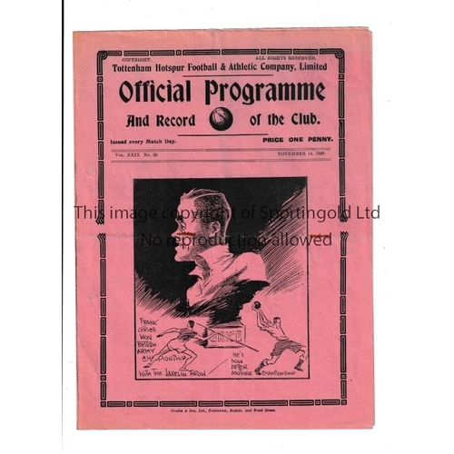 188 - TOTTENHAM HOTSPUR     Programme for the home League match v Chesterfield 14/11/1936, punched holes r... 