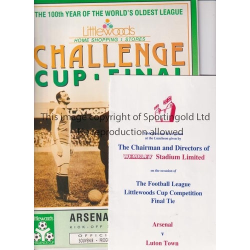 217 - 1988 LEAGUE CUP FINAL / ARSENAL V LUTON TOWN      Programme, Wembley Luncheon Menu and Programme of ... 