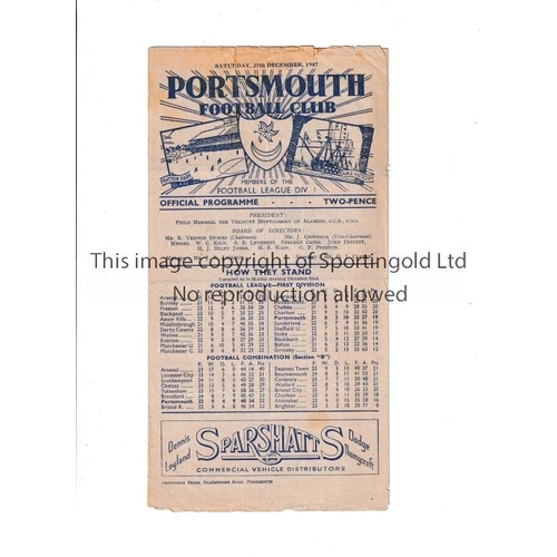 24 - 1947 PORTSMOUTH V MANCHESTER UNITED   Programme for the game at Fratton Park on 27/12/47, tear at th... 