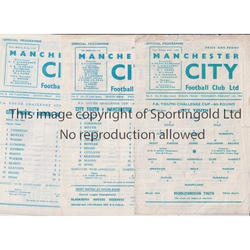 244 - MANCHESTER CITY      Sixteen programmes for Youth Cup ties including 13 homes v Middlesbrough 64/5, ... 